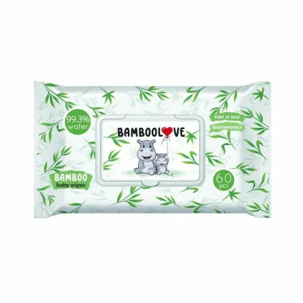 Chusteczki Bambusowe Nawilżane 60 Sztuk - Bamboolove