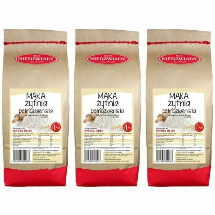3 x Mąka Żytnia Pełnoziarnista Typ 2000 1 kg - Młyn Niedźwiady