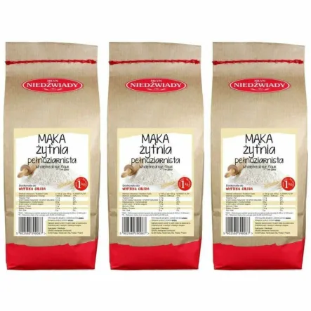 3 x Mąka Żytnia Pełnoziarnista Typ 2000 1 kg - Młyn Niedźwiady
