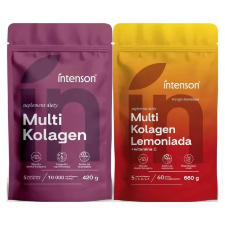 Multi Kolagen Pure 420 g + Multi Kolagen Lemoniada z Witaminą C Mango-Marakuja 660 g - Intenson