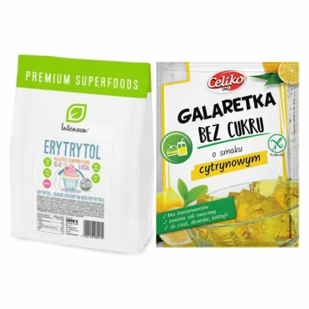Zestaw Erytrytol Niskokaloryczny 1000 g Intenson + Galaretka o Smaku Cytrynowym Bez Dodatku Cukru Bezglutenowa 14 g - Celiko