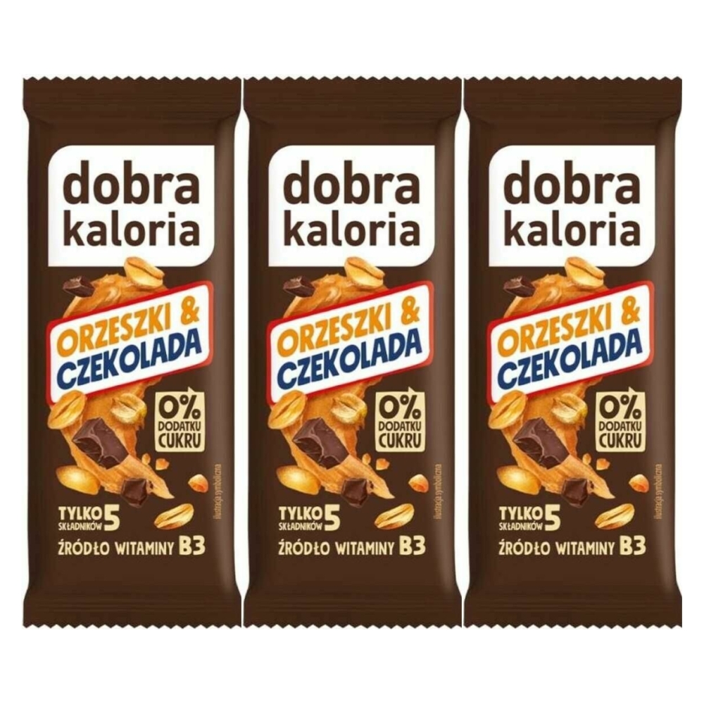3 x Baton Daktylowy Orzeszki i Czekolada Bez Dodatku Cukru 35 g - Dobra Kaloria