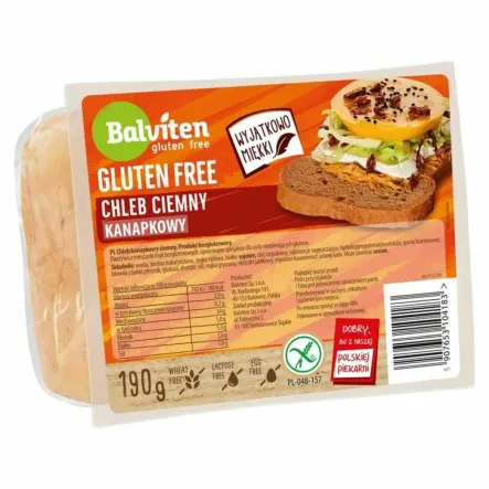 Chleb Kanapkowy Ciemny Bezglutenowy 190 g - Balviten - Przecena Krótka Data Minimalnej Trwałości