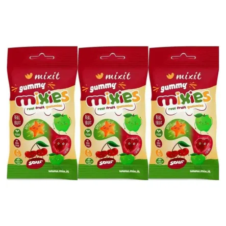 3 x Mixies Naturalne Żelki JABŁKO, CZEREŚNIA Bez Dodatku Cukru 35 g - Mixit