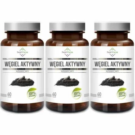 3 x Węgiel Aktywny 180 mg 60 Kapsułek - Soul Farm