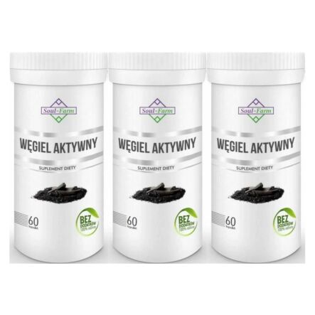3 x Węgiel Aktywny 180 mg 60 Kapsułek - Soul Farm