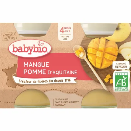Deser Mango - Jabłko od 4 Miesiąca Bezglutenowy Bio 2x130 g - Babybio