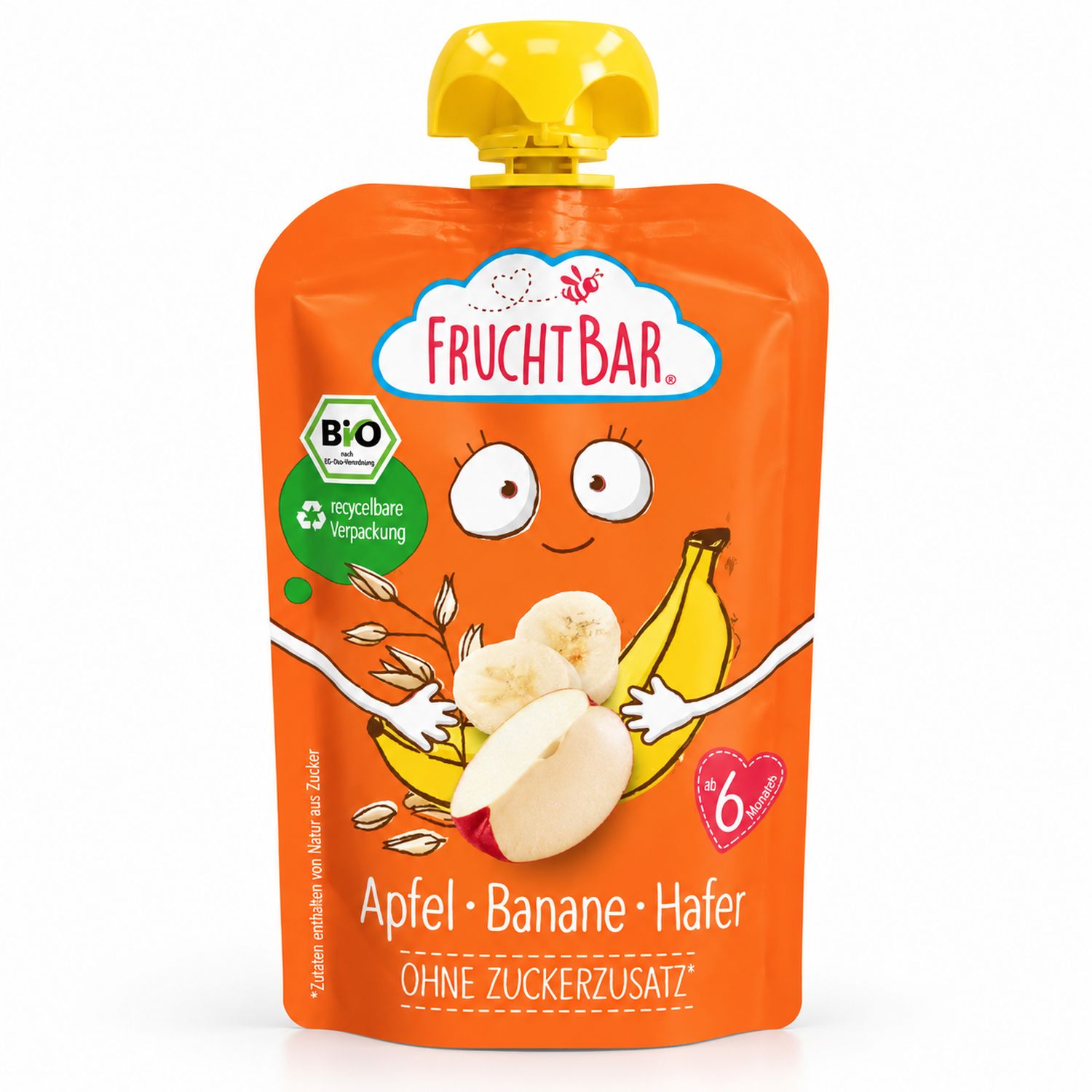 Mus Owocowy Jabłko Banan i Owies Bez Dodatku Cukru BIO 100 g - FruchtBar