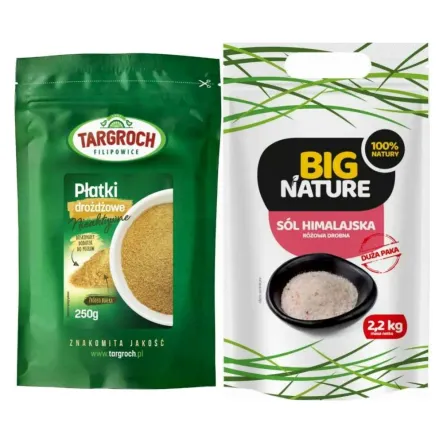 Płatki Drożdżowe Nieaktywne 250 g Targroch + Sól Himalajska Różowa Drobna 2,2 kg - Big Nature