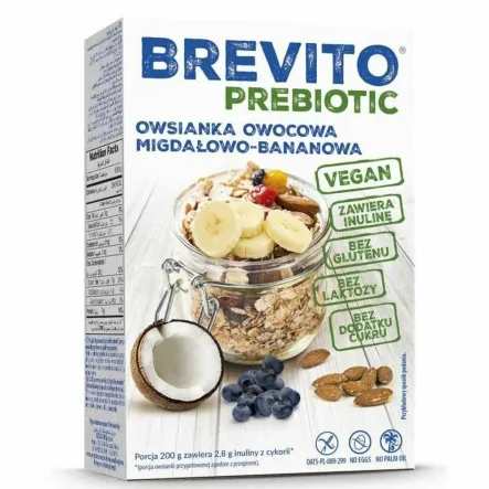 Owsianka Prebiotyczna Migdał i Banan Bezglutenowa 150 g - BREVITO PREBIOTIC - Przecena Krótka Data Minimalnej Trwałości