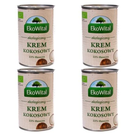 4 x Krem Kokosowy 22% Tłuszczu Bio 400 ml - EkoWital