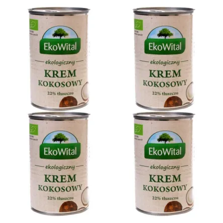 4 x Krem Kokosowy 22% Tłuszczu Bio 400 ml - EkoWital