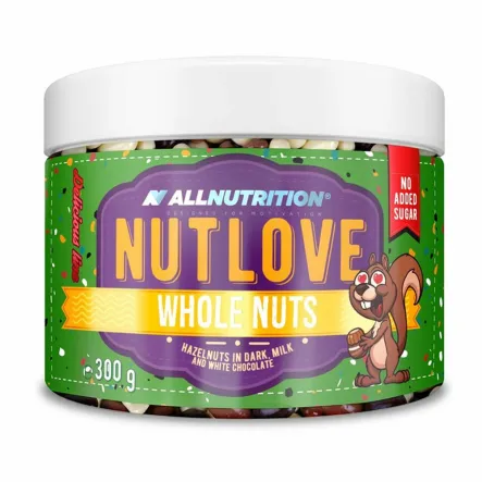 Nutlove Whole Nuts Orzechy Laskowe w Ciemnej, Mlecznej i Białej Czekoladzie 300 g Allnutrition