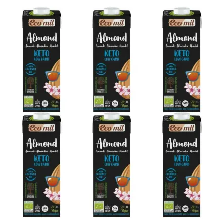6 x Napój Migdałowy Keto Low Carb Bezglutenowy BIO 1 l - Ecomil