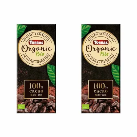 2 x Czekolada  Ekologiczna Gorzka 100% Kakao Bez Dodatku Cukru 100 g - Torras