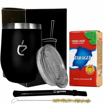 Czarny Zestaw do Yerba Mate (Termolid Black, Bombilla plus Czyścik, Yerba Mate Taragui 250 g) - Un Mate