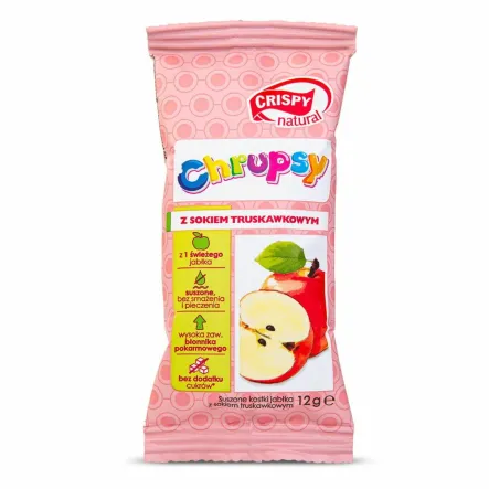 Jabłko Suszone z Sokiem Truskawkowym Bezglutenowe Bez Dodatku Cukru Kostka 12 g - Crispy Natural