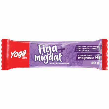 Baton Owocowy Figa z Migdałem z Magnezem Bezglutenowy 50 g - Yoga Life