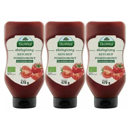 3 x Ketchup Bez Dodatku Cukru BIO 470 g - Ekowital