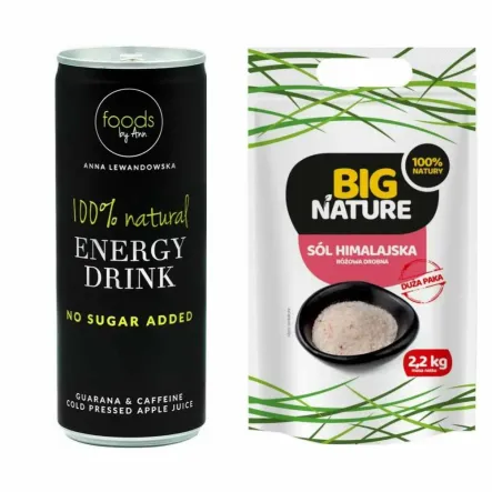 Natural Energy Drink Jabłko 250ml - Foods by Ann + Sól Himalajska Różowa Drobna 2,2 kg - Big Nature