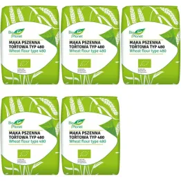 5 x Mąka Pszenna Tortowa Typ 480 Bio 1 kg - Bio Planet - wszechstronna, tortowa, do pierogów i klusek, chleba i bułek, ciast i pizzy