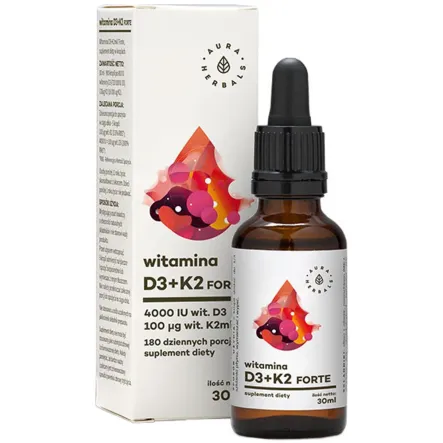 Witamina D3 + K2mk7 FORTE - krople  30 ml Aura 