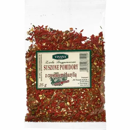 Suszone Pomidory z Czosnkiem i Bazylią 25 g - Visana