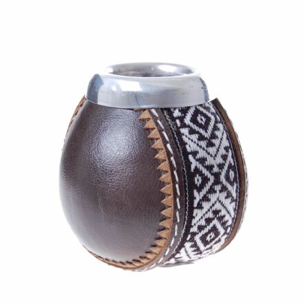 Piękna Tykwa Okuta i Obita Skórą - Matero Capibara P3 Ciemny Brąz - Wyprzedaż
