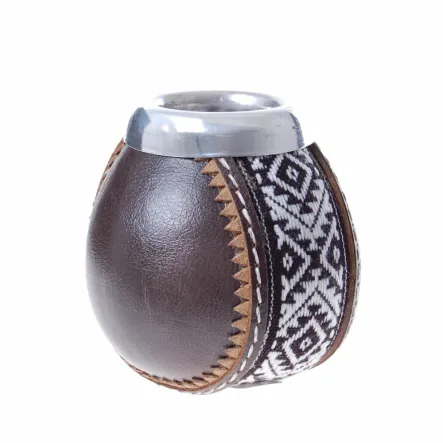 Piękna Tykwa Okuta i Obita Skórą - Matero Capibara P3 Ciemny Brąz - Wyprzedaż