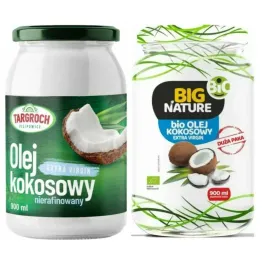 Olej Kokosowy Extra Virgin Nierafinowany 900 ml - Targroch + Olej Kokosowy Extra Virgin Nierafinowany Zimnotłoczony Bio 900 ml - Big Nature