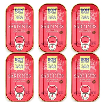 6 x Sardynki Portugalskie w Sosie Pomidorowym 120 g (78 g) - Bon Appetit