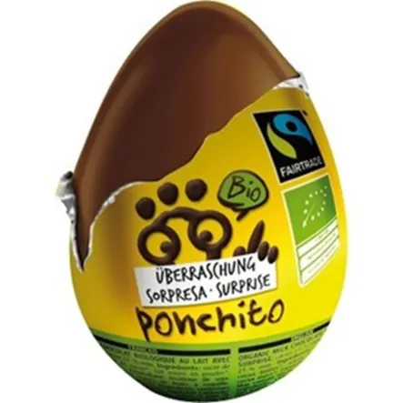 Jajko Niespodzianka Czekoladowe Bezglutenowe Fair Trade Bio 20 g - Ponchito