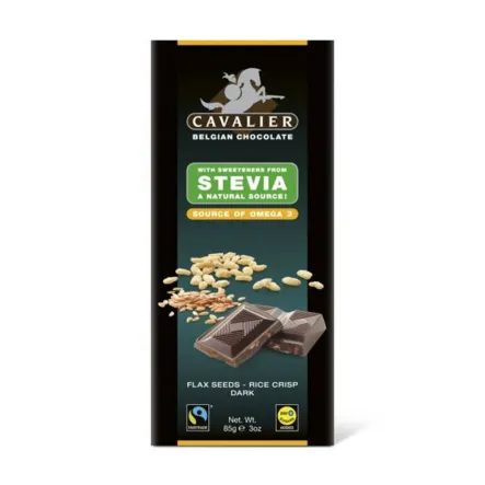 Belgijska Czekolada Deserowa Z Siemieniem Lnianym I Chrupkami Ryżowymi Słodzona Glikozydami Stewiolowymi, Bez Cukru, 85G 
