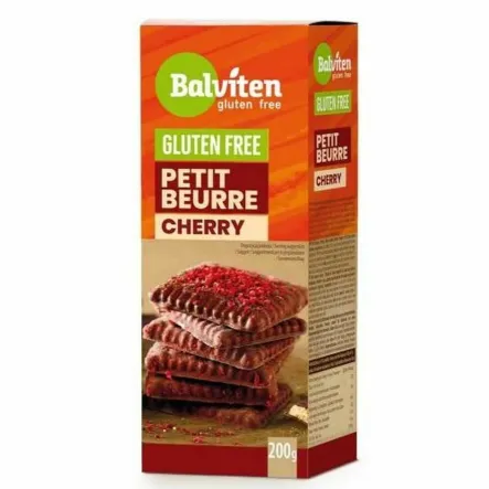 Herbatniki Maślane Petit Beurre w Polewie Kakaowej z Wiśniami Liofilizowanymi Bezglutenowe 200 g - Balviten