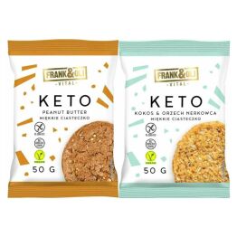KETO Miękkie Ciastko Masło Orzechowe Bezglutenowe 50 g + KETO Miękkie Ciastko Kokos i Orzech Nerkowca Bezglutenowe 50 g - Frank&Oli