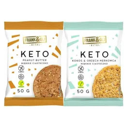 KETO Miękkie Ciastko Masło Orzechowe Bezglutenowe 50 g + KETO Miękkie Ciastko Kokos i Orzech Nerkowca Bezglutenowe 50 g - Frank and Oli