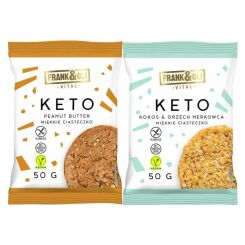 KETO Miękkie Ciastko Masło Orzechowe Bezglutenowe 50 g + KETO Miękkie Ciastko Kokos i Orzech Nerkowca Bezglutenowe 50 g - Frank&Oli