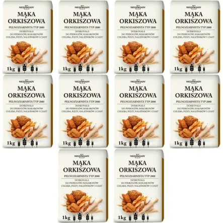 10 x Mąka Orkiszowa Pełnoziarnista Typ 2000 1 kg - Młyn Niedźwiady