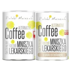 Kawa z Mniszka Lekarskiego o Smaku Naturalnym 150 g  - Polski Mniszek + Kawa z Korzenia Mniszka Lekarskiego Smak Orzechowy Bezkofeinowa 150 g - Polski Mniszek