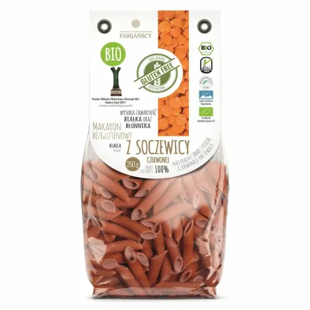 Makaron z Soczewicy Czerwonej Rurka Penne Bezglutenowy Bio 250 g - Fabijańscy