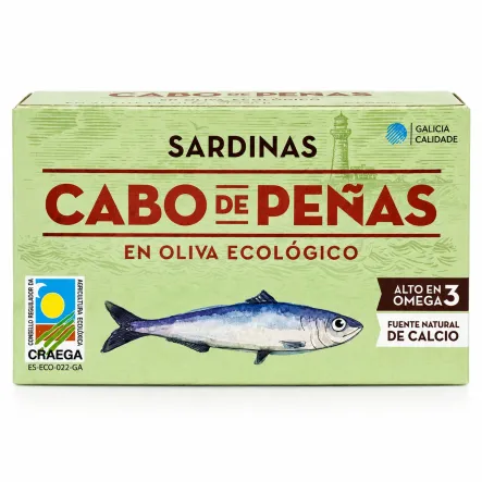 Sardynki w Ekologicznej Oliwie z Oliwek Extra Virgin 120 g (84 g) - Cabo de Penas