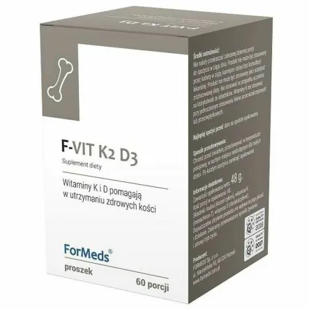 F-VIT  Witaminy K2 + D3 Proszek 48 g (60 Porcji) - ForMeds - Przecena Krótka Data Minimalnej Trwałości