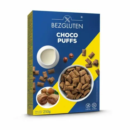CHOCO PUFFS Kakaowe Poduszeczki z Nadzienem z Orzechów Laskowych Bezglutenowe 250 g - Bezgluten (data: 09.09.2025)