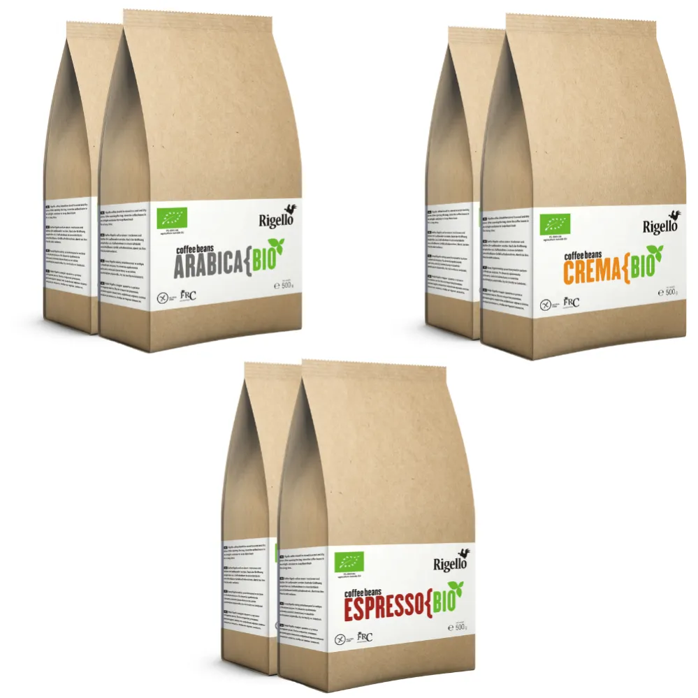 Zestaw 3 x 1 kg Kawa Ziarnista Bio Espresso + Crema + Kraft Rigello ...