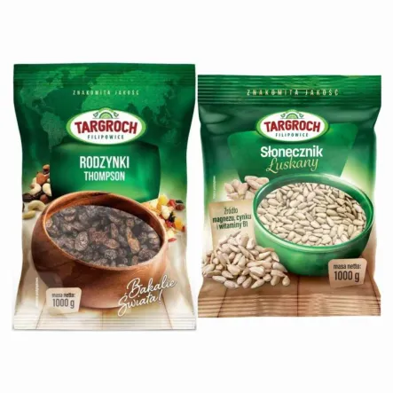 Zestaw Duże Rodzynki Thompson Niesiarkowane 1 kg - Targroch + Słonecznik Łuszczony 1 kg Targroch 