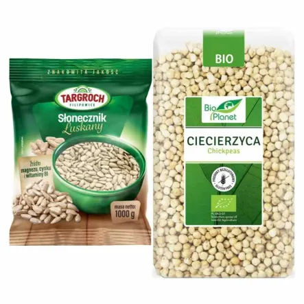 Słonecznik Łuszczony Flowpack 1 kg Targroch  + Ciecierzyca Bezglutenowa Bio 1 kg - Bio Planet