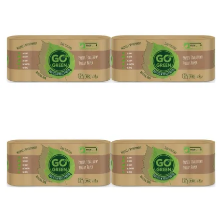 Zestaw 4 x Papier Toaletowy 8 Rolek Po 150 Listków 2 Warstwy Go Green 