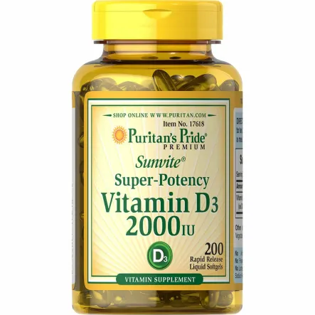 Witamina D3 2000 IU 200 Kapsułek - Puritan's Pride - Wyprzedaż