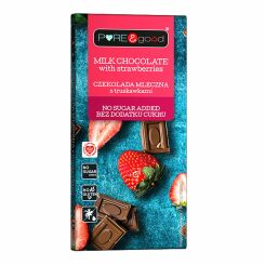 Czekolada Mleczna z Truskawkami Bez Dodatku Cukru 75 g - Pure&Good