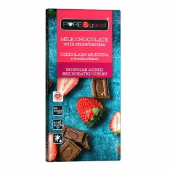 Czekolada Mleczna z Truskawkami Bez Dodatku Cukru 75 g - Pure and Good